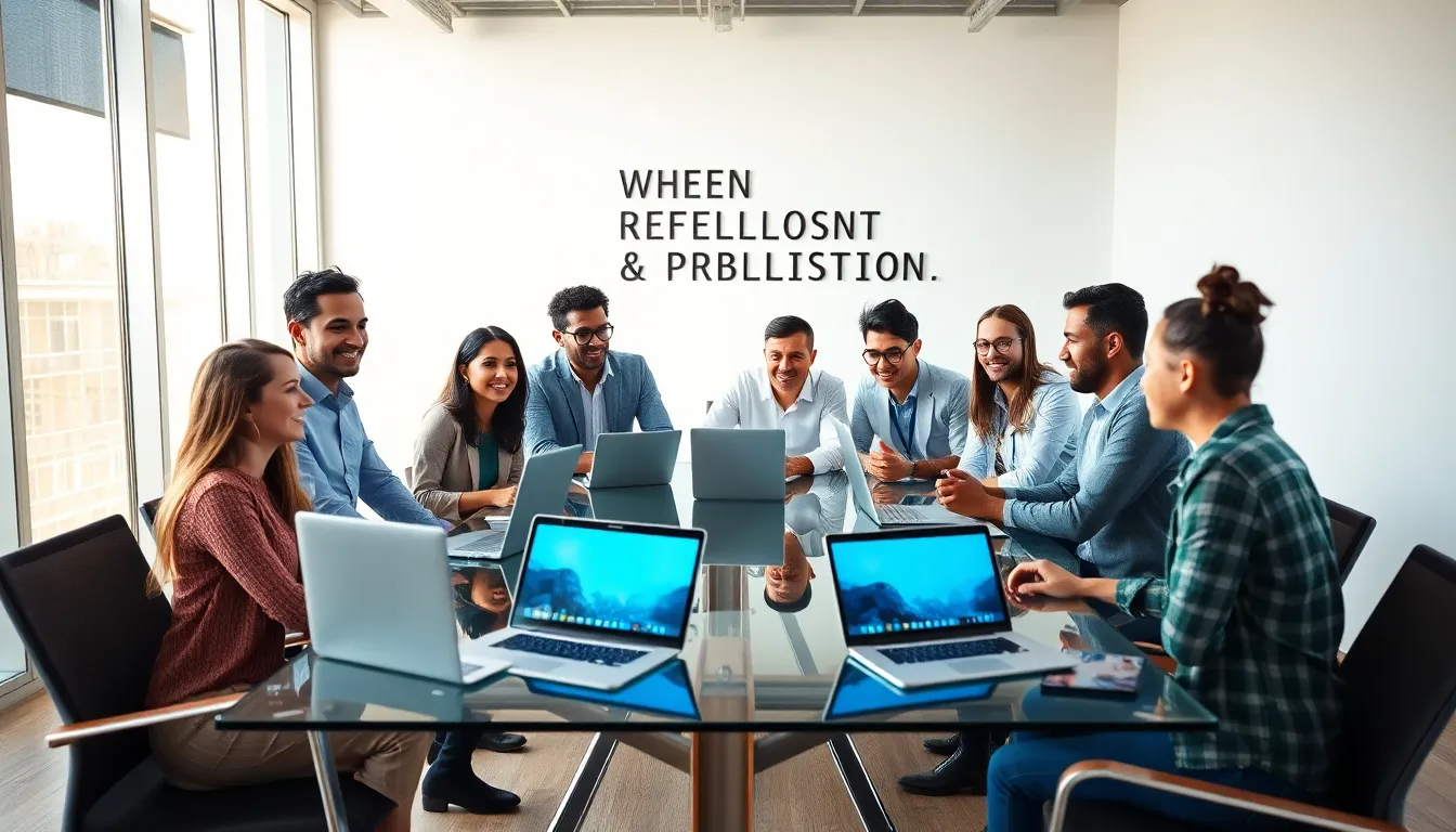 diverse team collaborating on web development in a modern office.